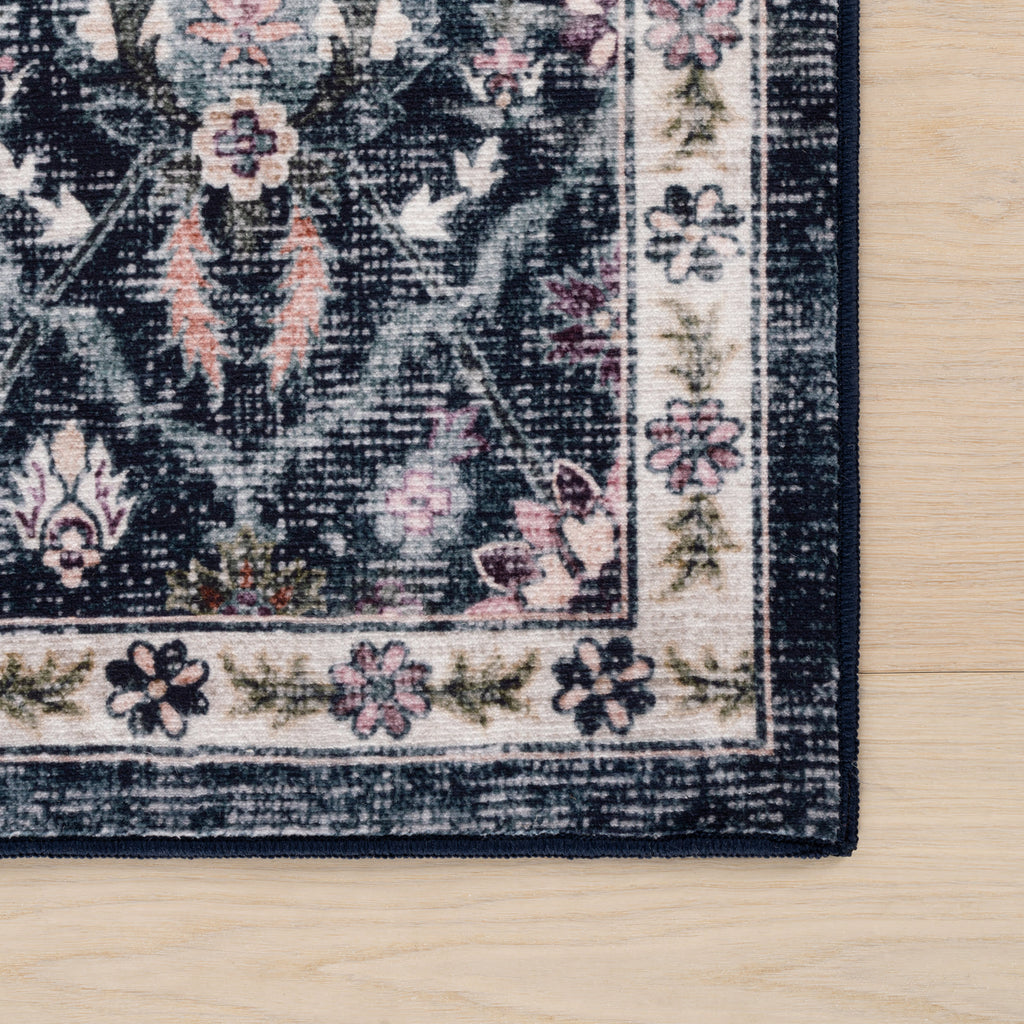 Calari Floral and Paisley Washable Rug | Navy