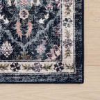 Calari Floral and Paisley Washable Rug | Navy
