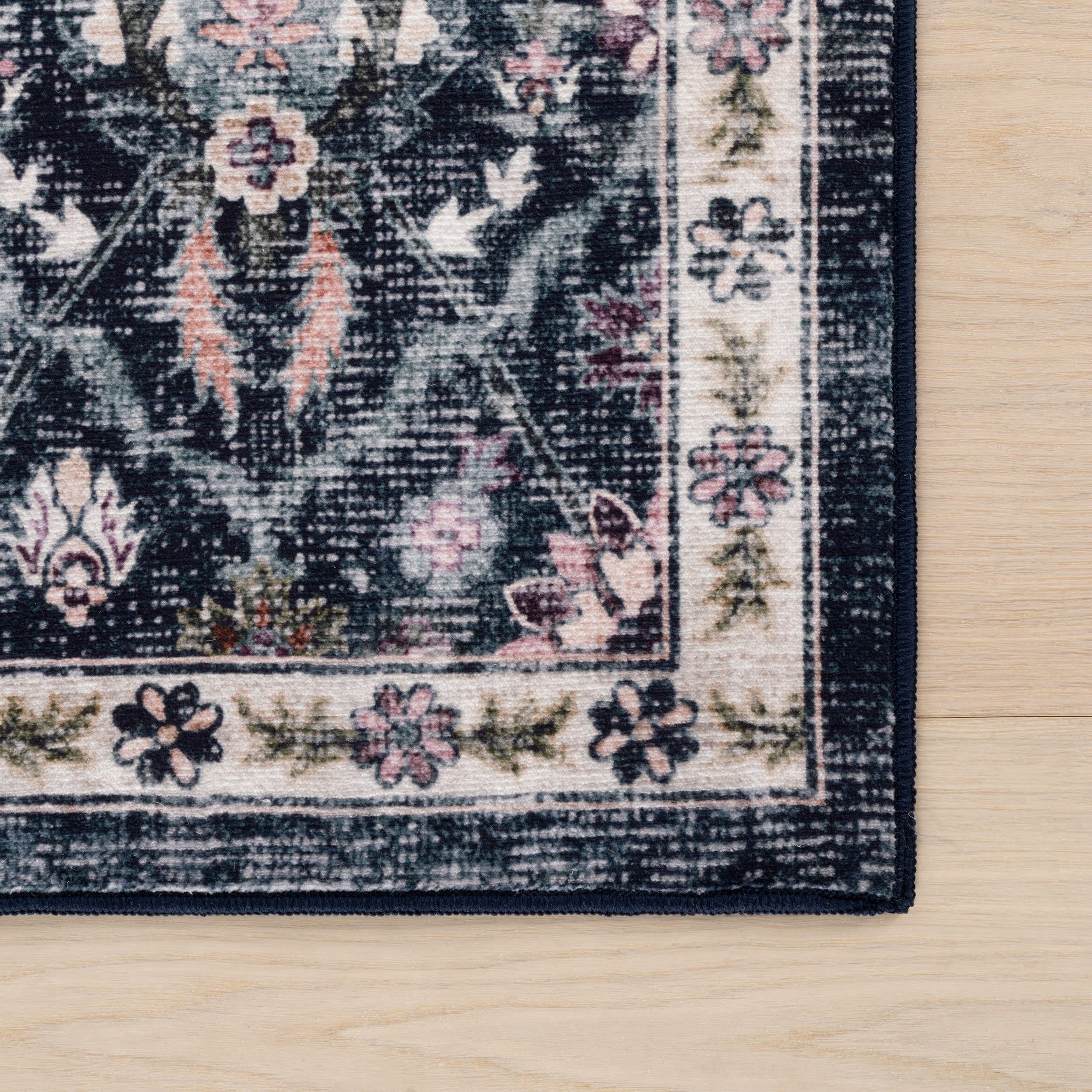 Calari Floral and Paisley Washable Rug | Navy