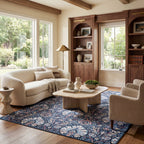 Sati Floral and Paisley Washable Rug | Dark Blue