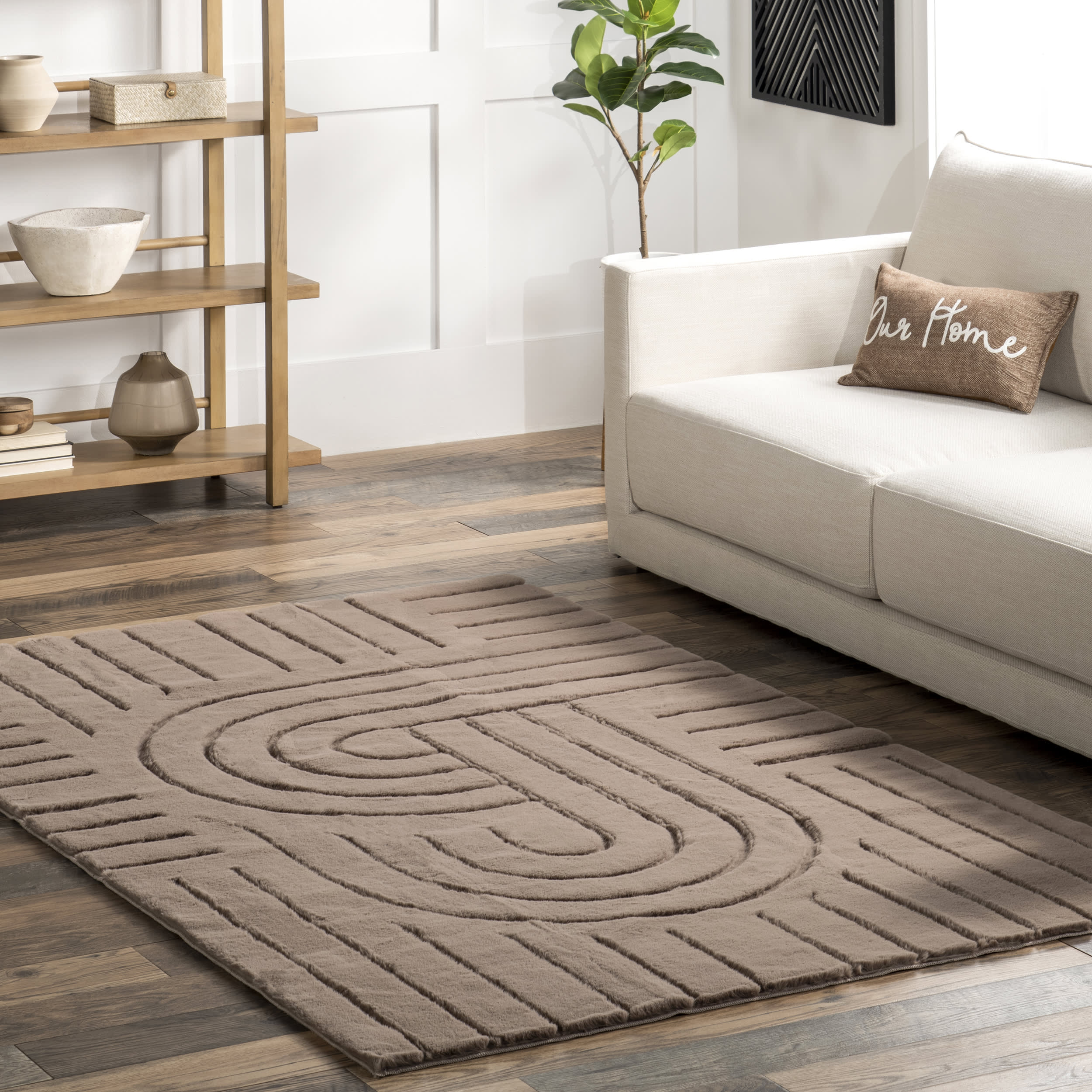 Chiarra Woven Arc Plush Cloud Washable Rug | Brown Secondary image