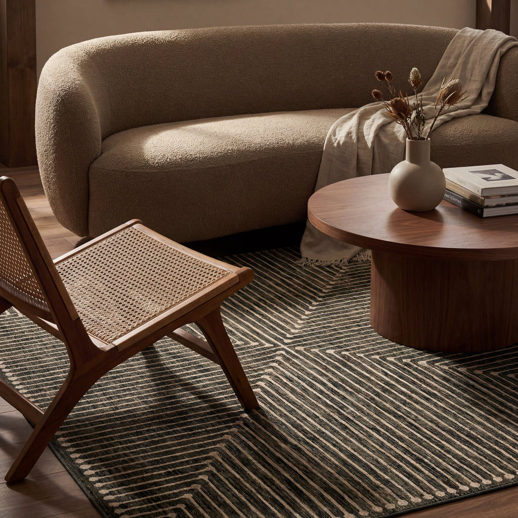 Revelyn Geometric Washable Rug | Green