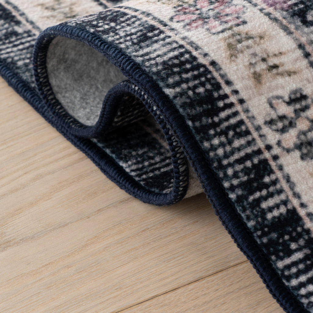 Calari Floral and Paisley Washable Rug | Navy