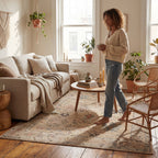 Ilysera Traditional Bordered Washable Rug | Beige