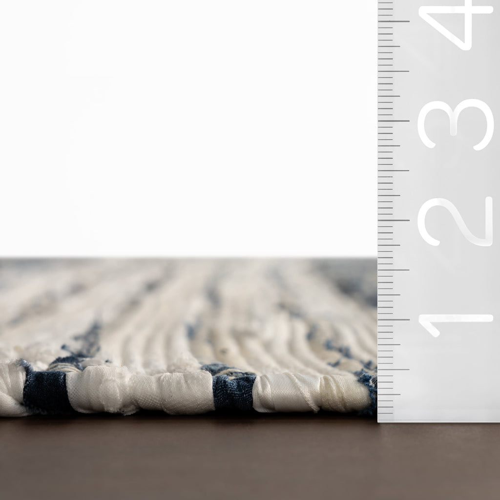 Diora Denim Bohemian Striped Rug | White
