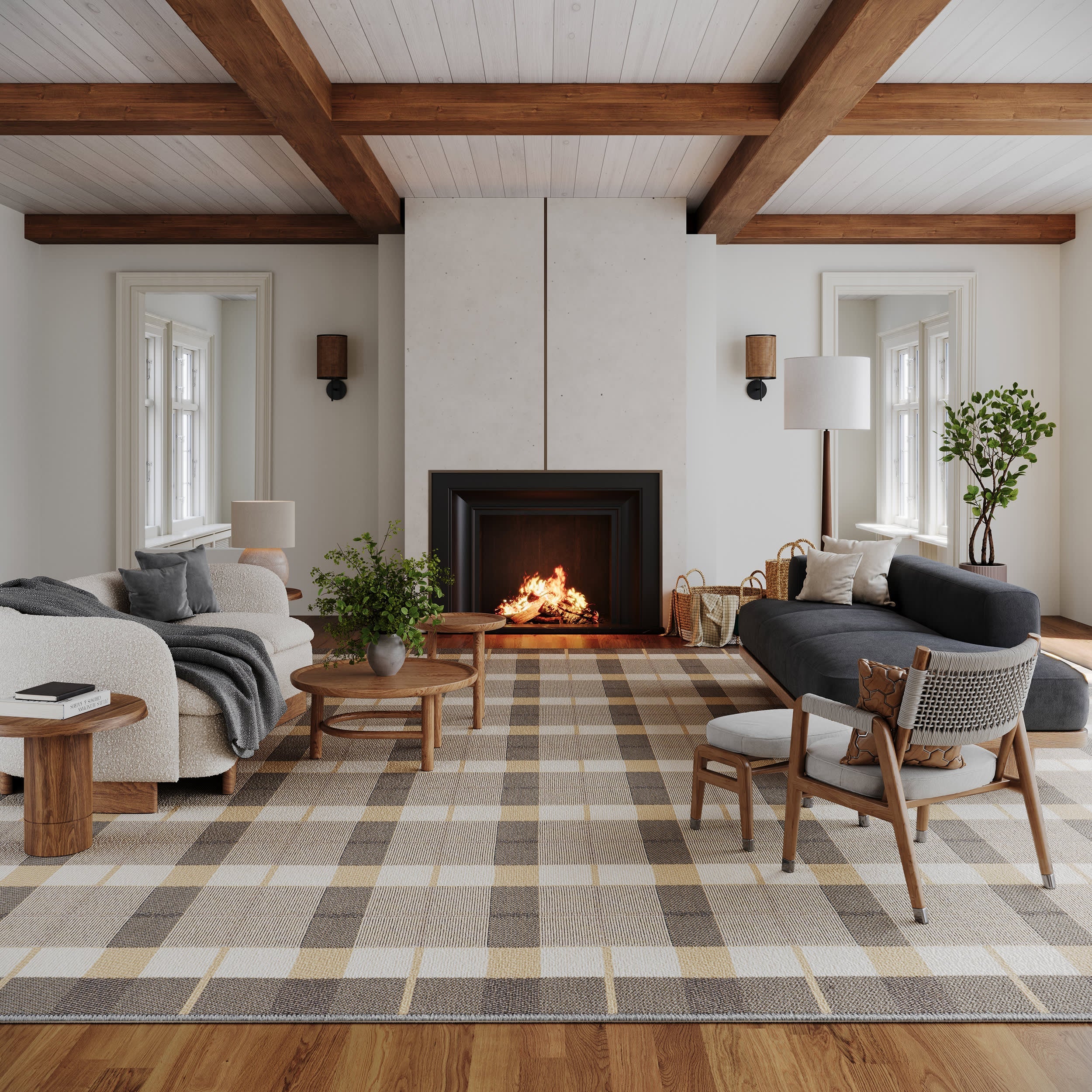 Sundara Modern Plaid Indoor/Outdoor Rug | Blue