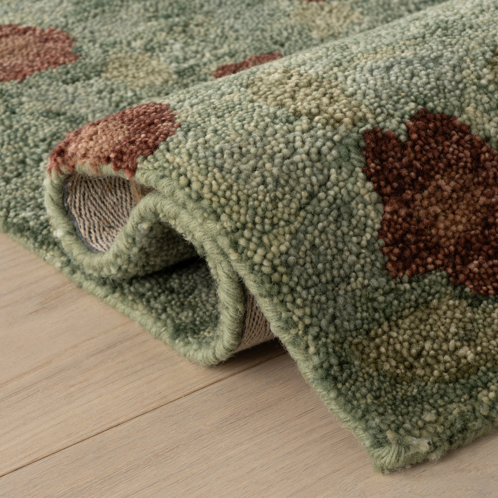 Genevive Modern Floral Wool Rug | Green