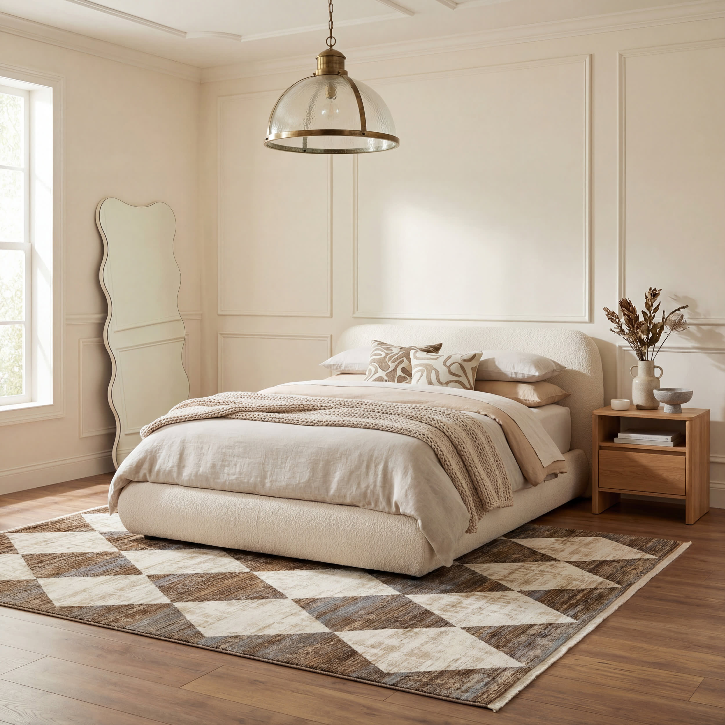 Vanni Checkered Fringed Rug | Beige