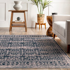 Tinsley Bordered Linework Washable Rug | Navy