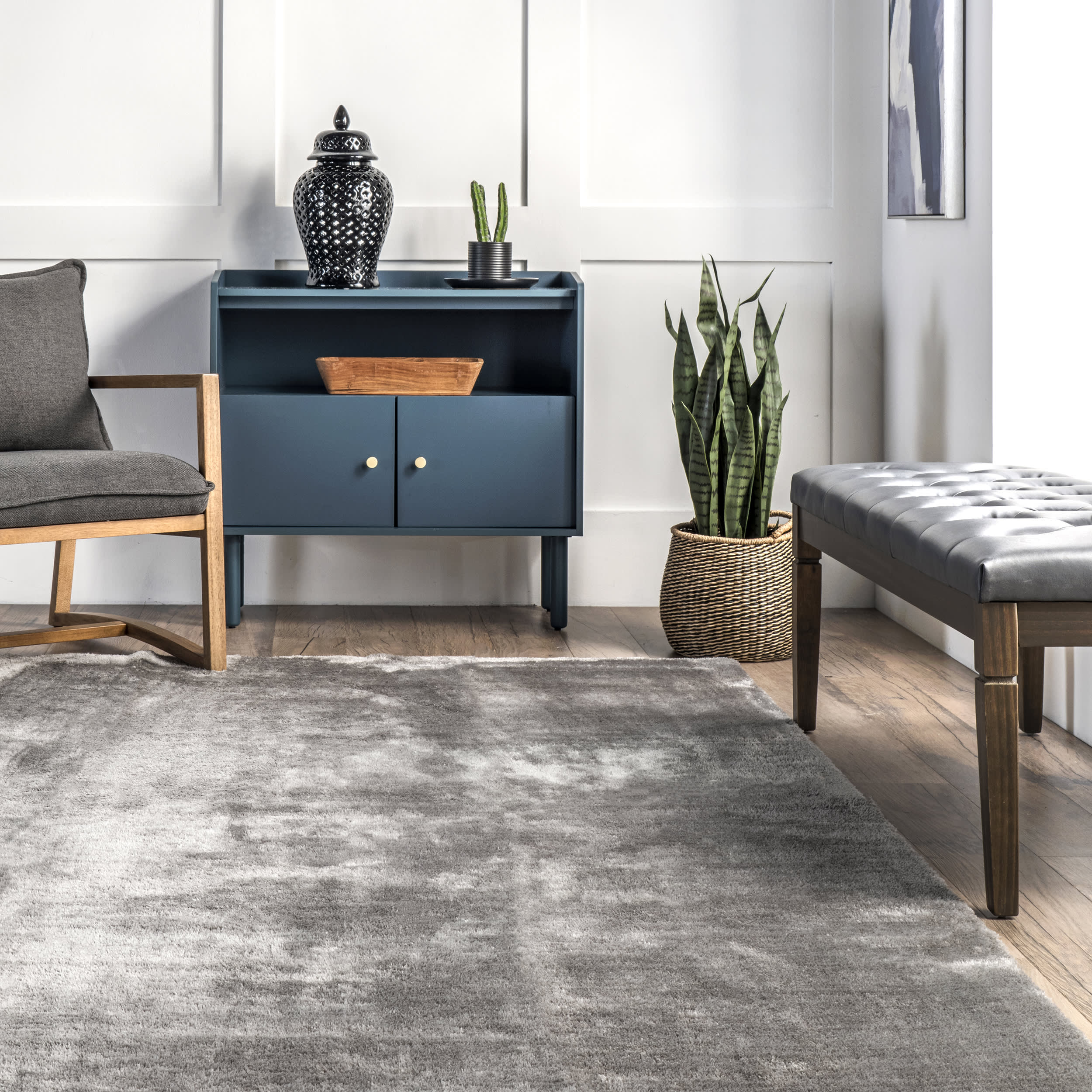 Washable Solid Shag Rug | Dark Grey