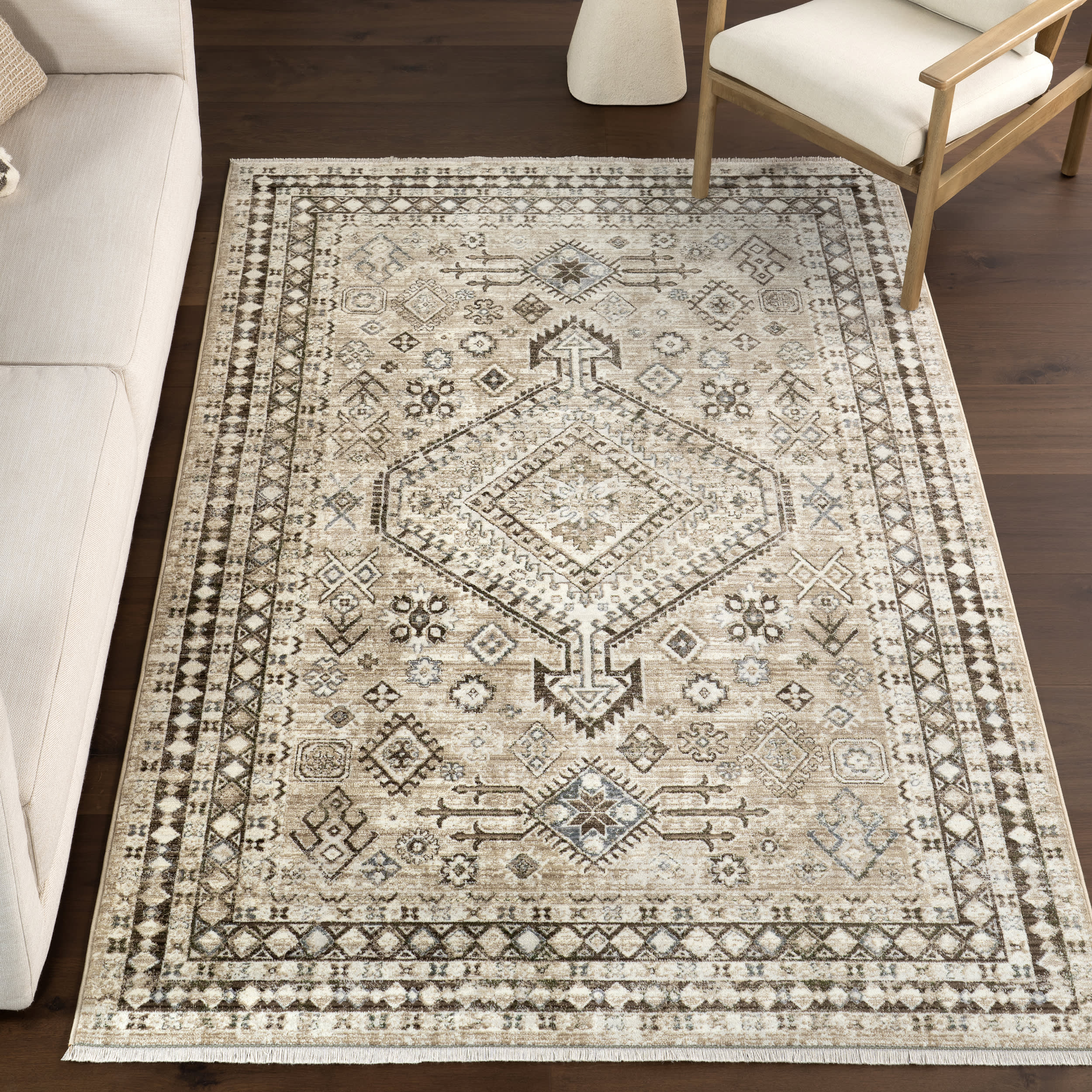Virgina Medallion Fringe Rug | Light Brown Secondary image