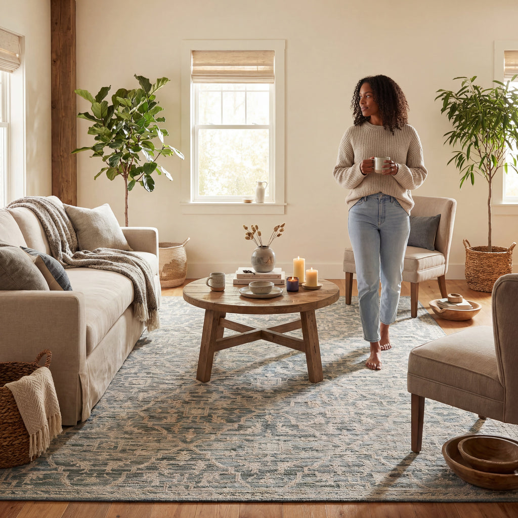 Nefre Traditional Diamond Rug | Blue