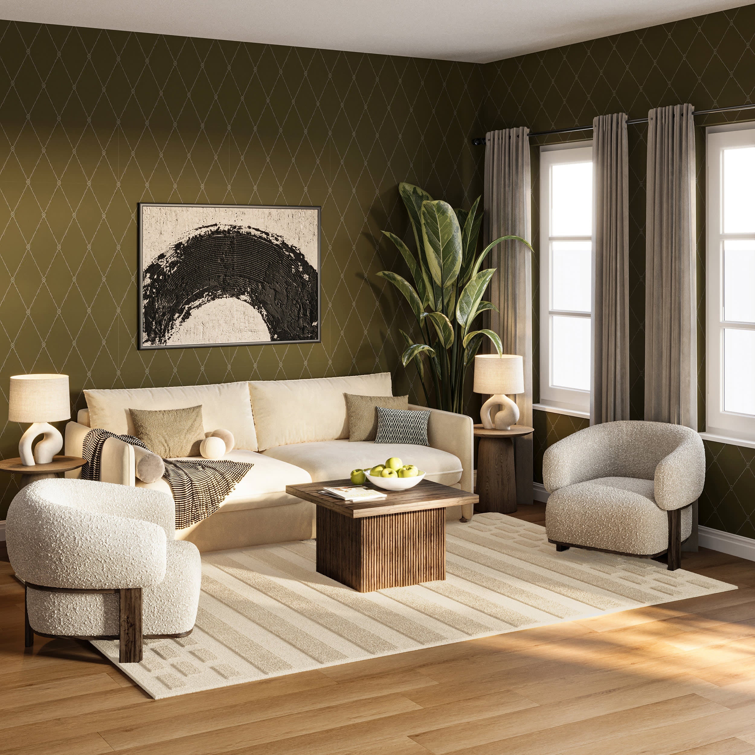 Hazel Bohemian Striped Wool Rug | Ivory Secondary image