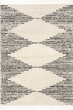 Moroccan Diamond Pinstripes Tassel Rug | Off White