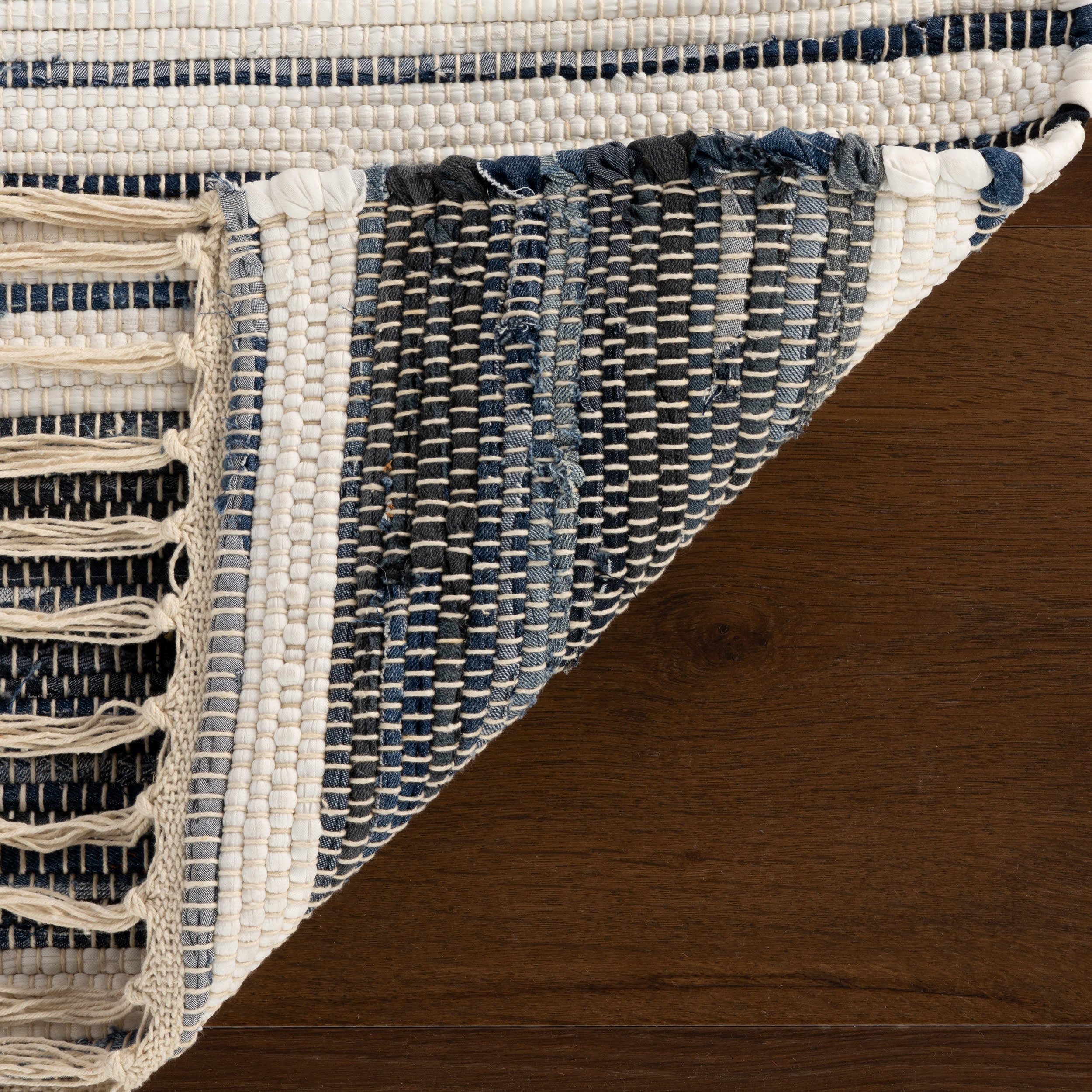Diora Denim Bohemian Striped Rug | White
