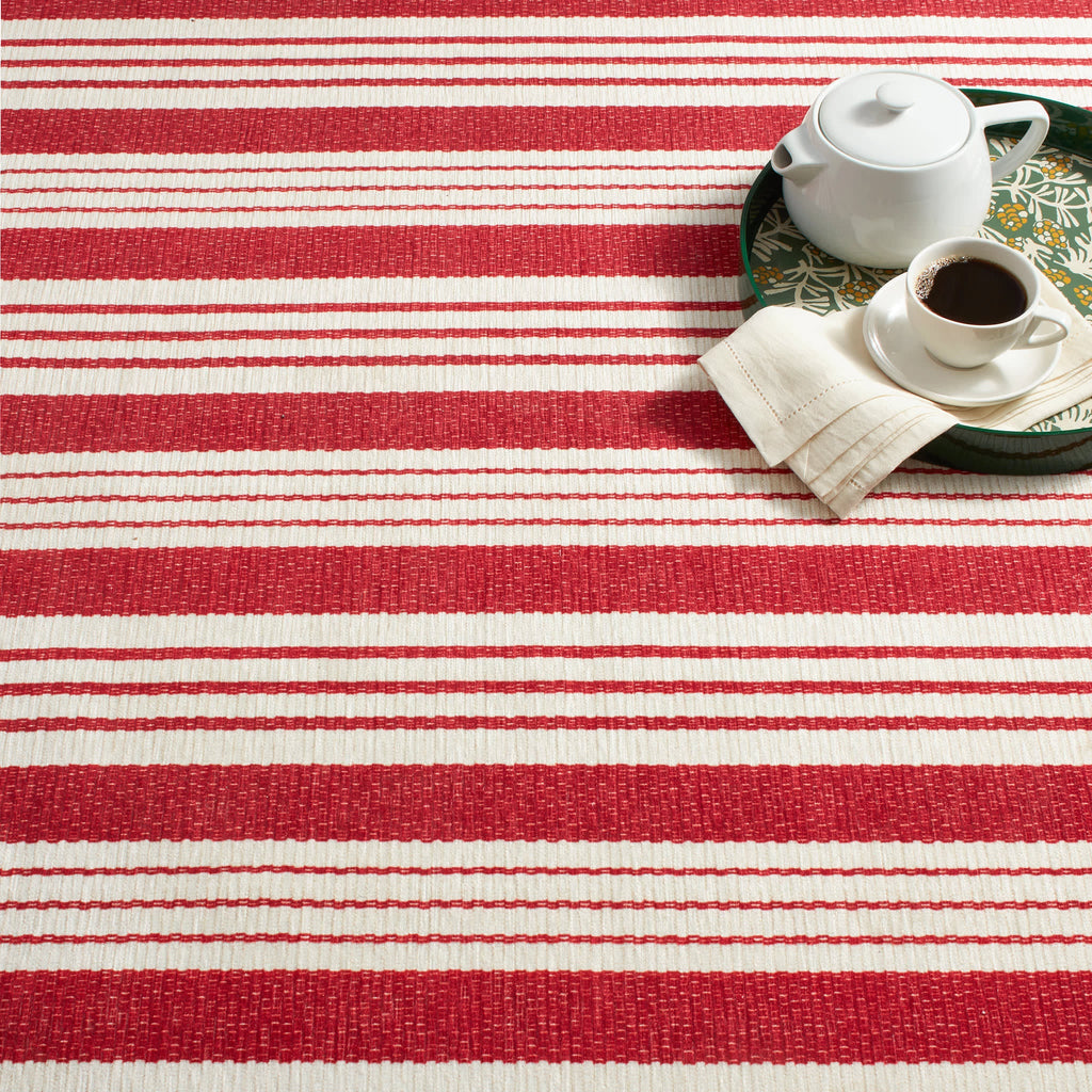 Abby Ticking Machine Washable Rug | Red