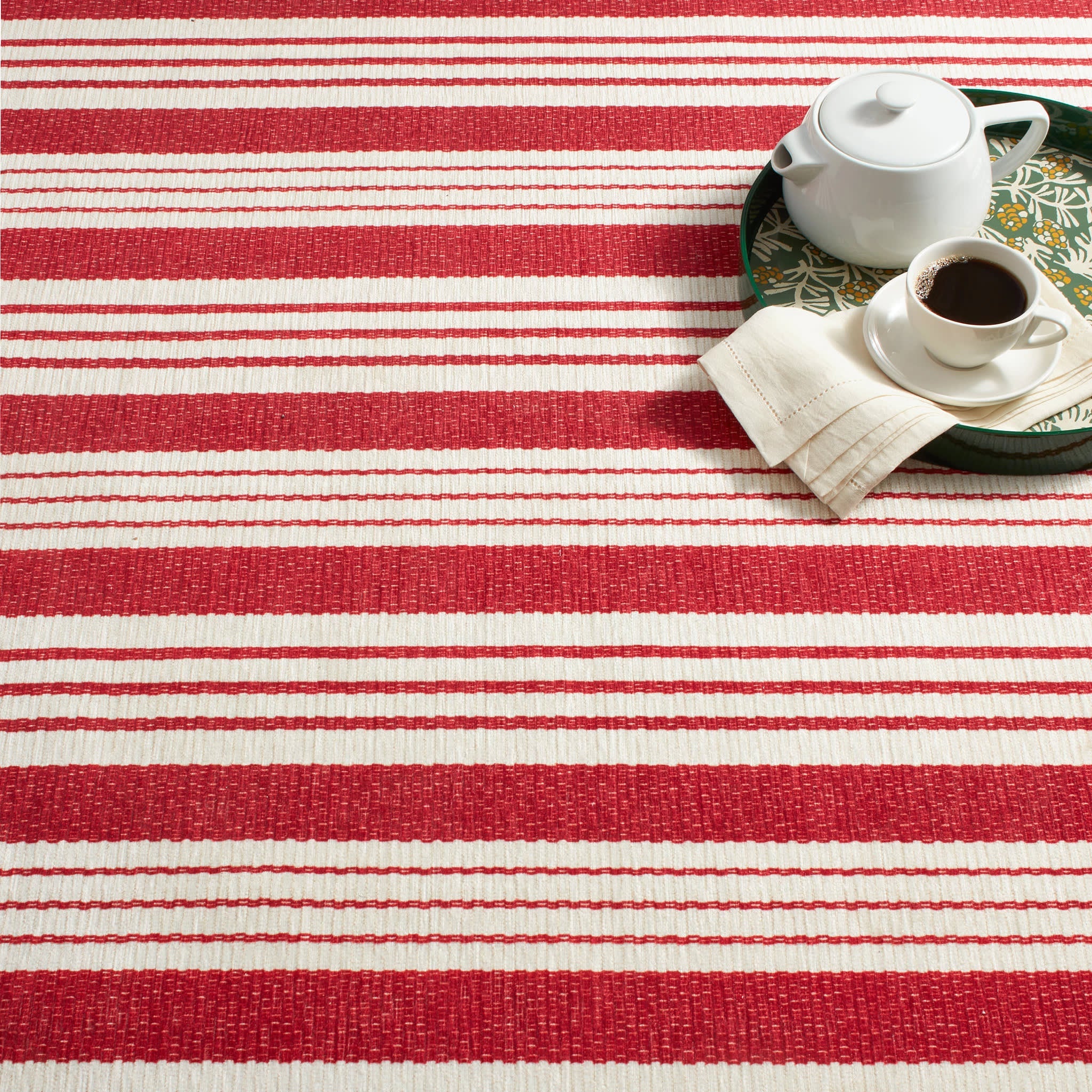 Abby Ticking Machine Washable Rug | Red