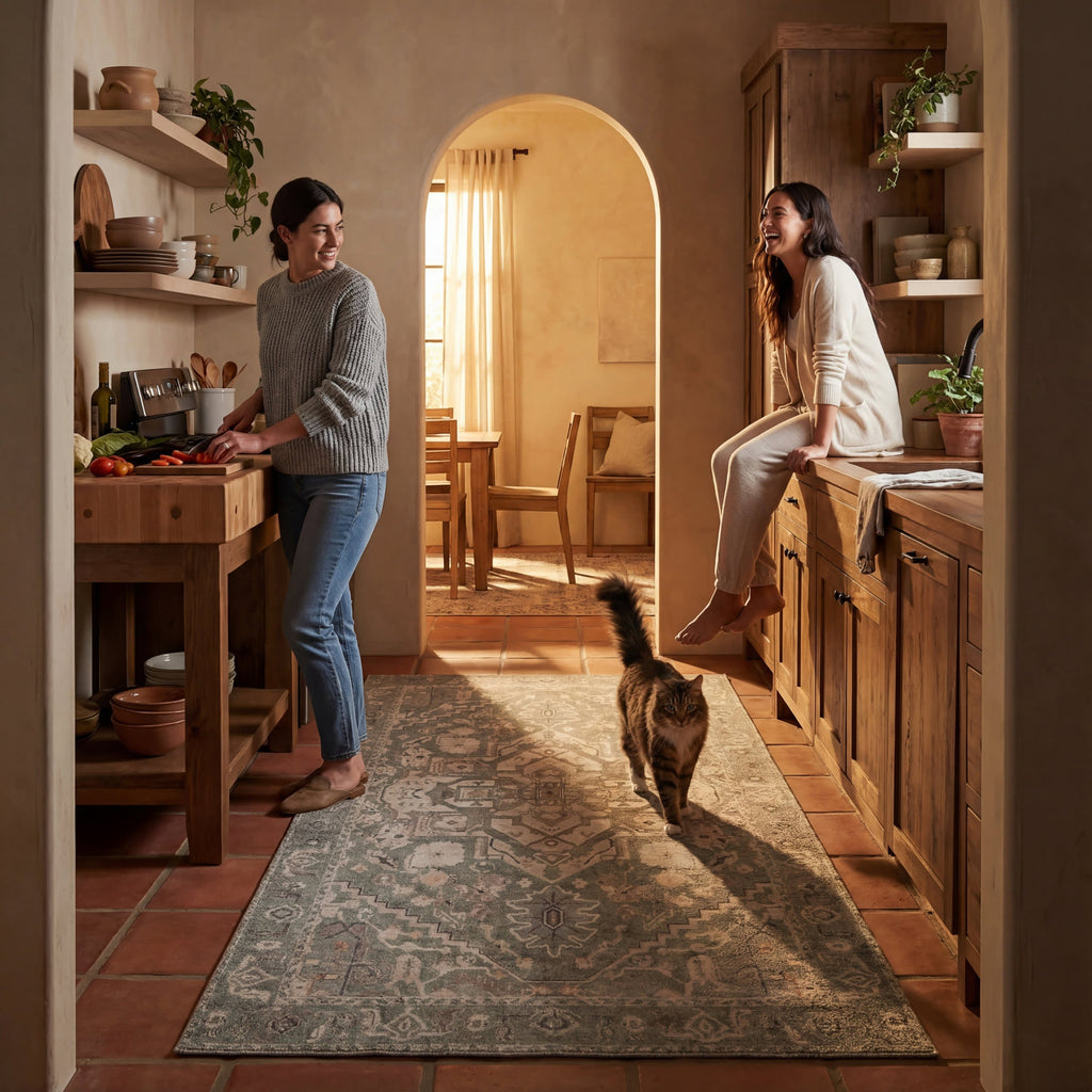 Luda Vintage & Distressed Washable Rug | Sage