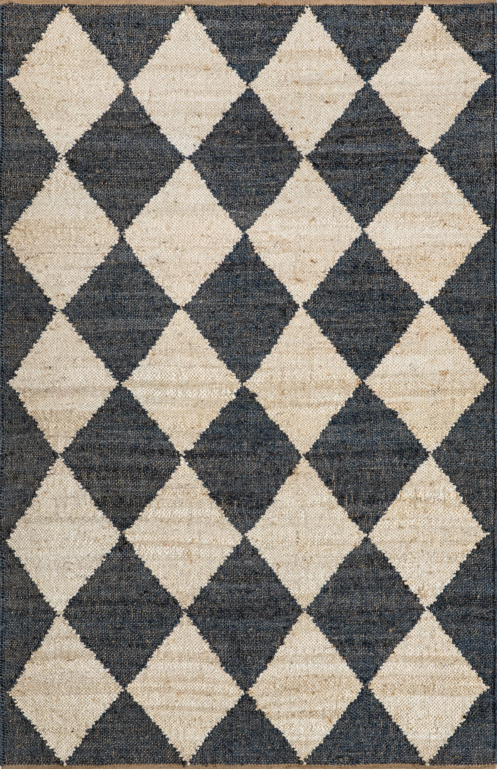 Louie Diamond Checkerboard Jute Rug | Charcoal Main image