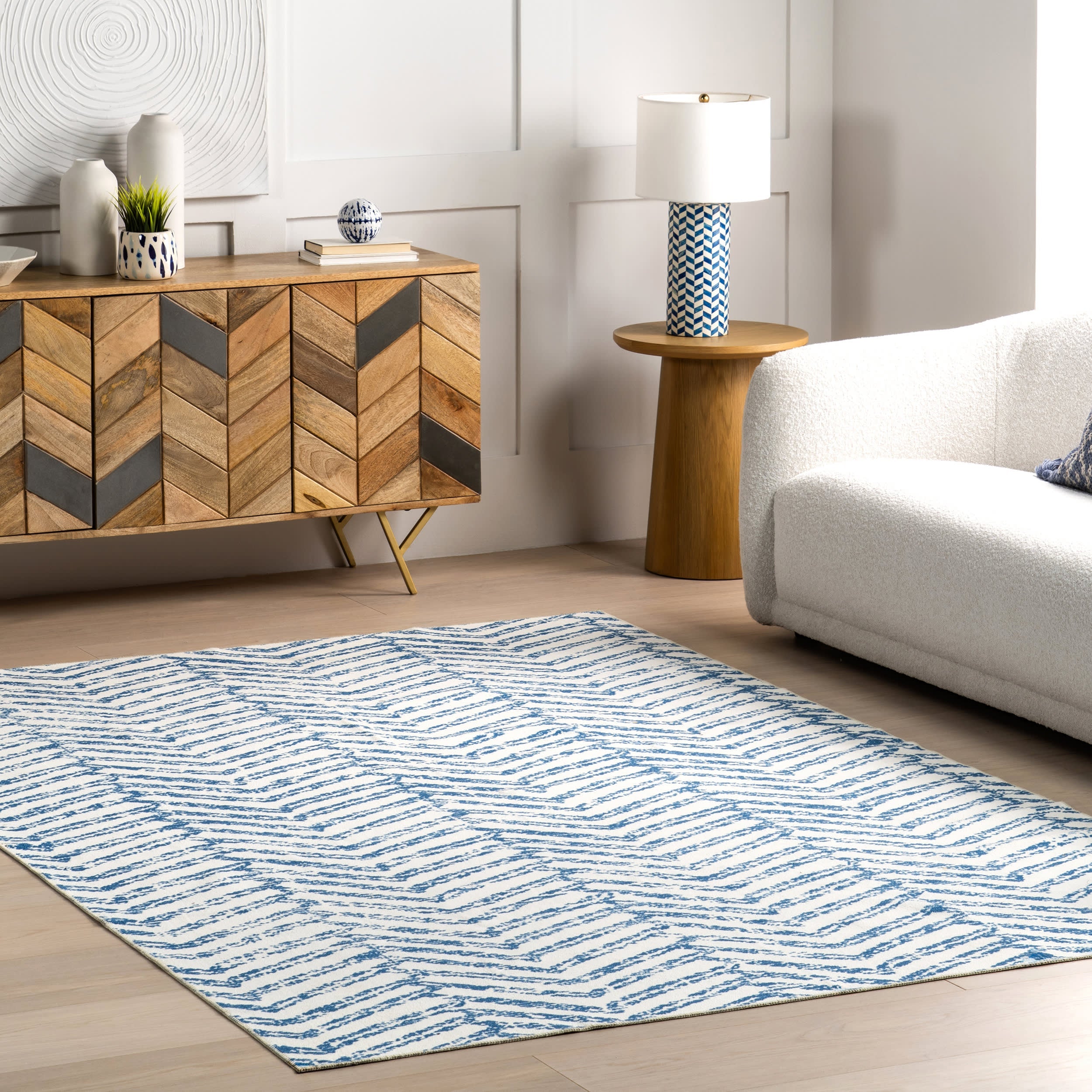 Reverse Herringbone Washable Rug | Blue Secondary image