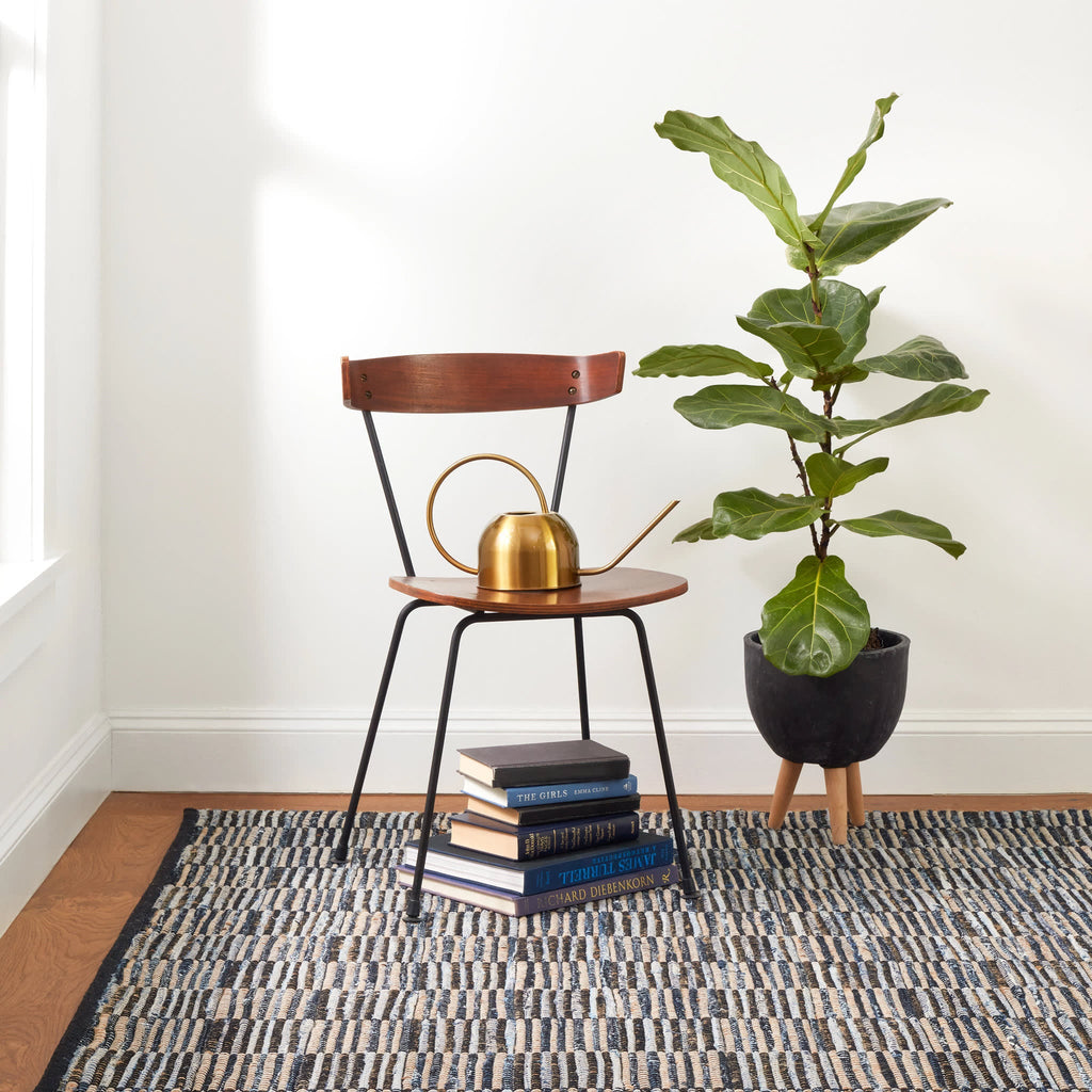 Denim Rag Gridwork Handwoven Cotton Rug | Blue