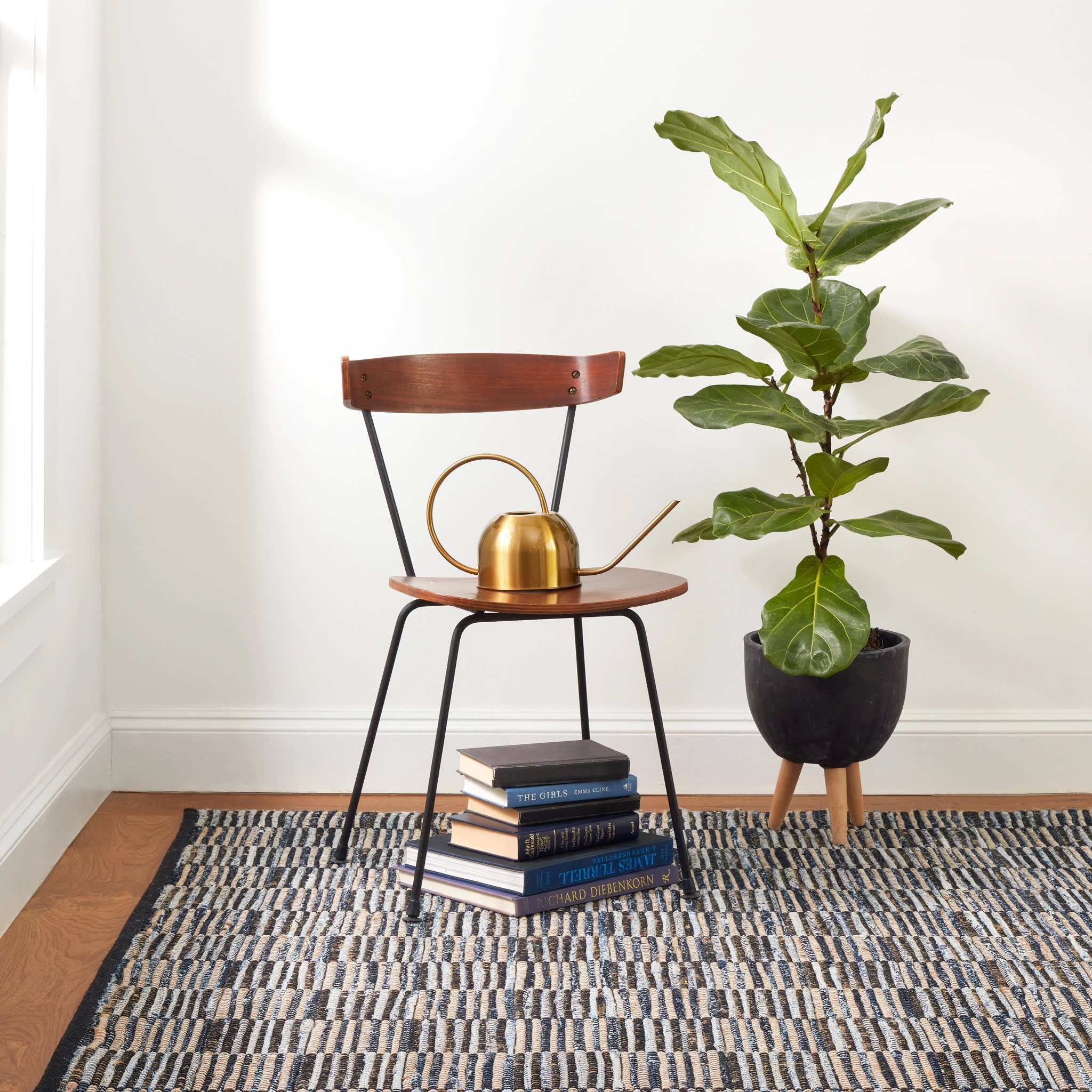 Denim Rag Gridwork Handwoven Cotton Rug | Blue