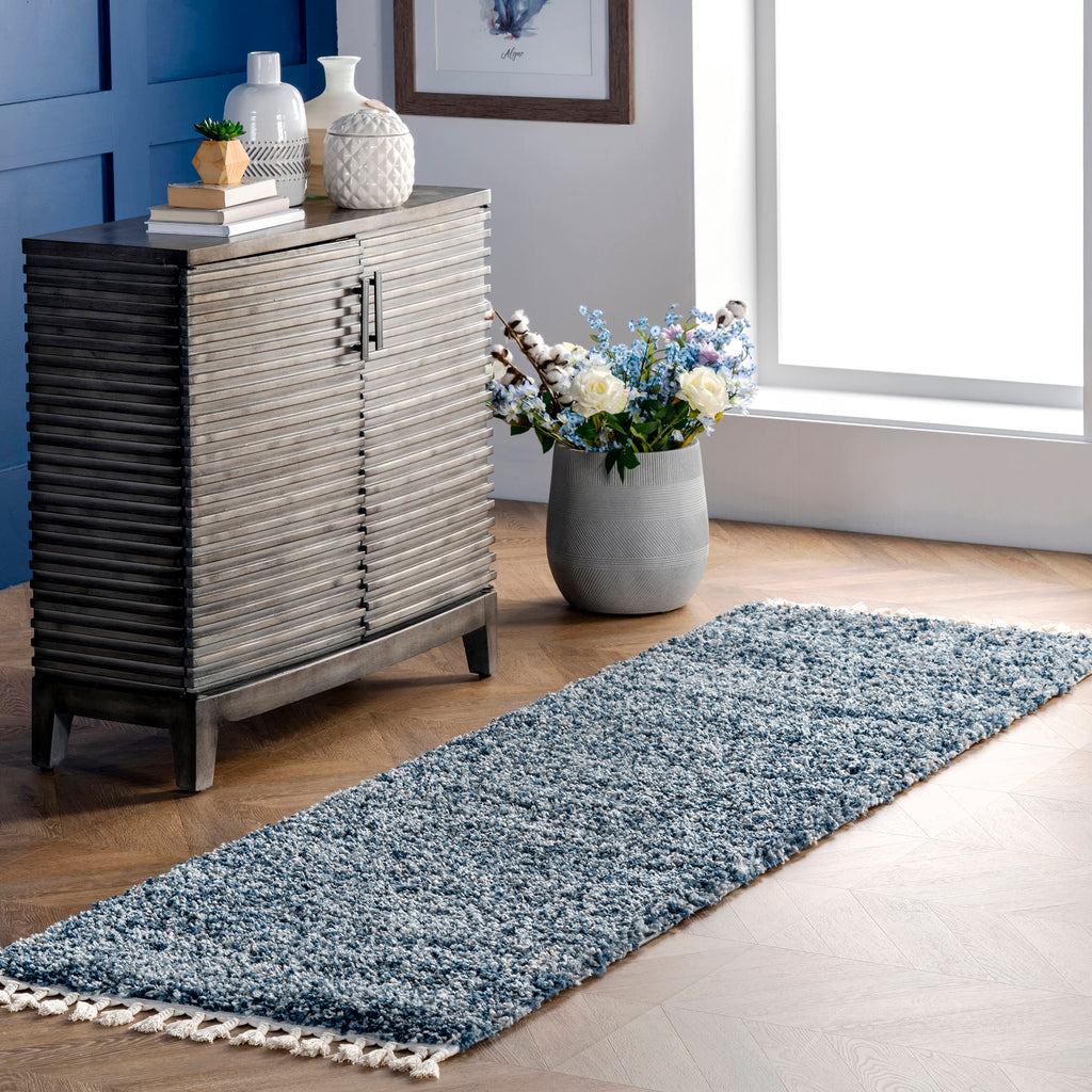 Shaded Shag With Tassels Rug | Blue