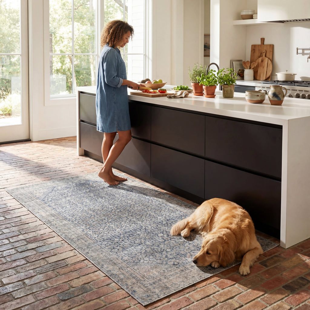 Zella Vintage & Distressed Washable Rug | Blue