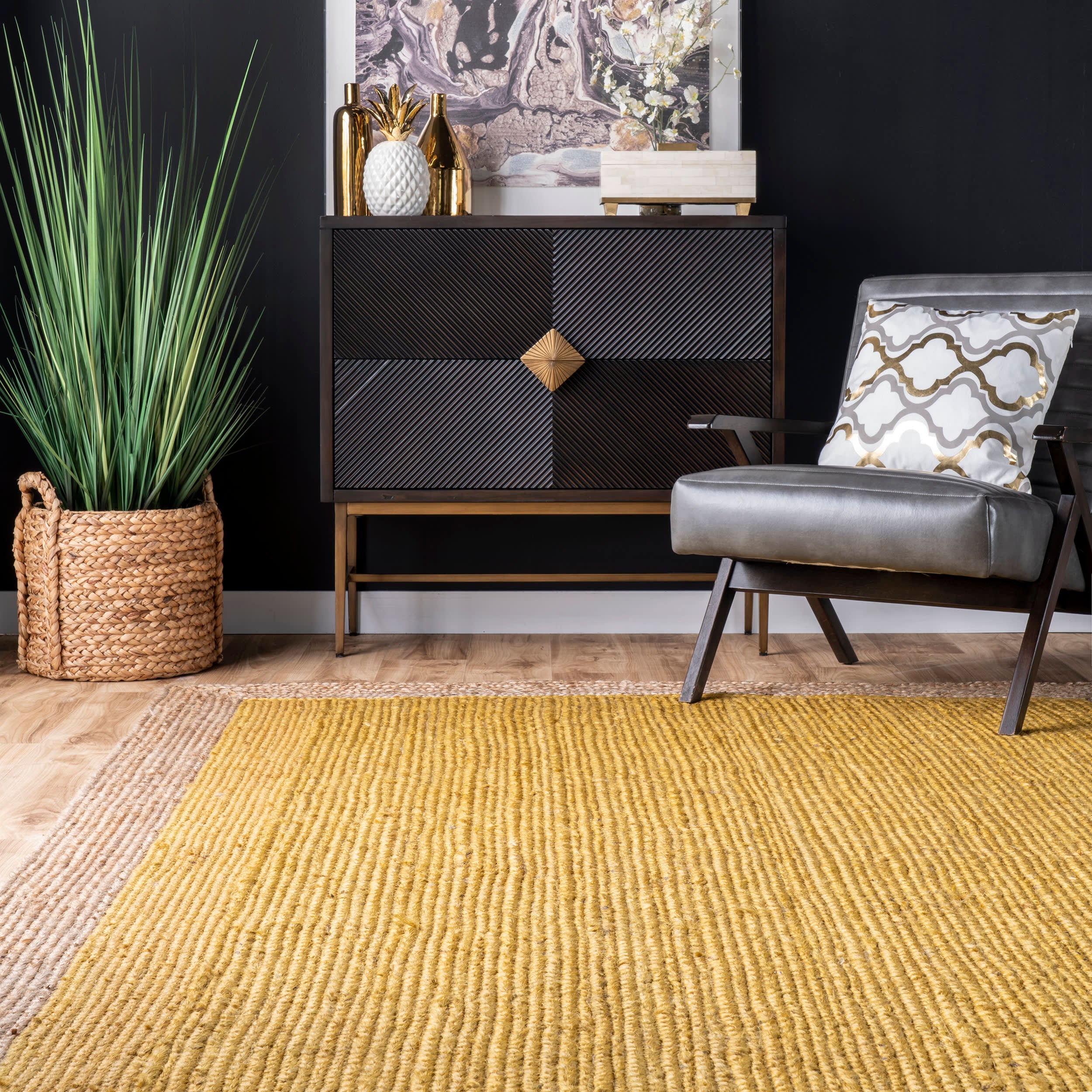 Jute Simple Border Rug | Yellow