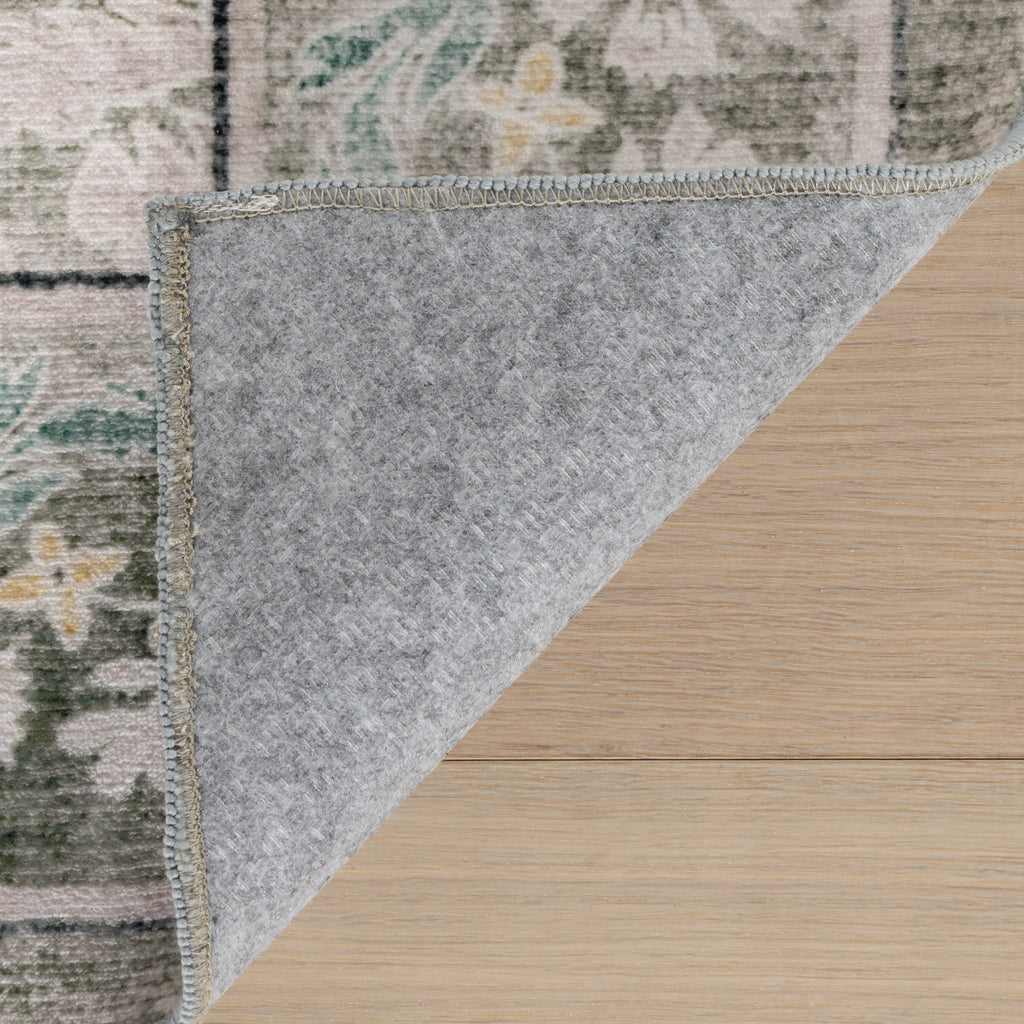 Kinice Traditional Floral Washable Rug | Grey