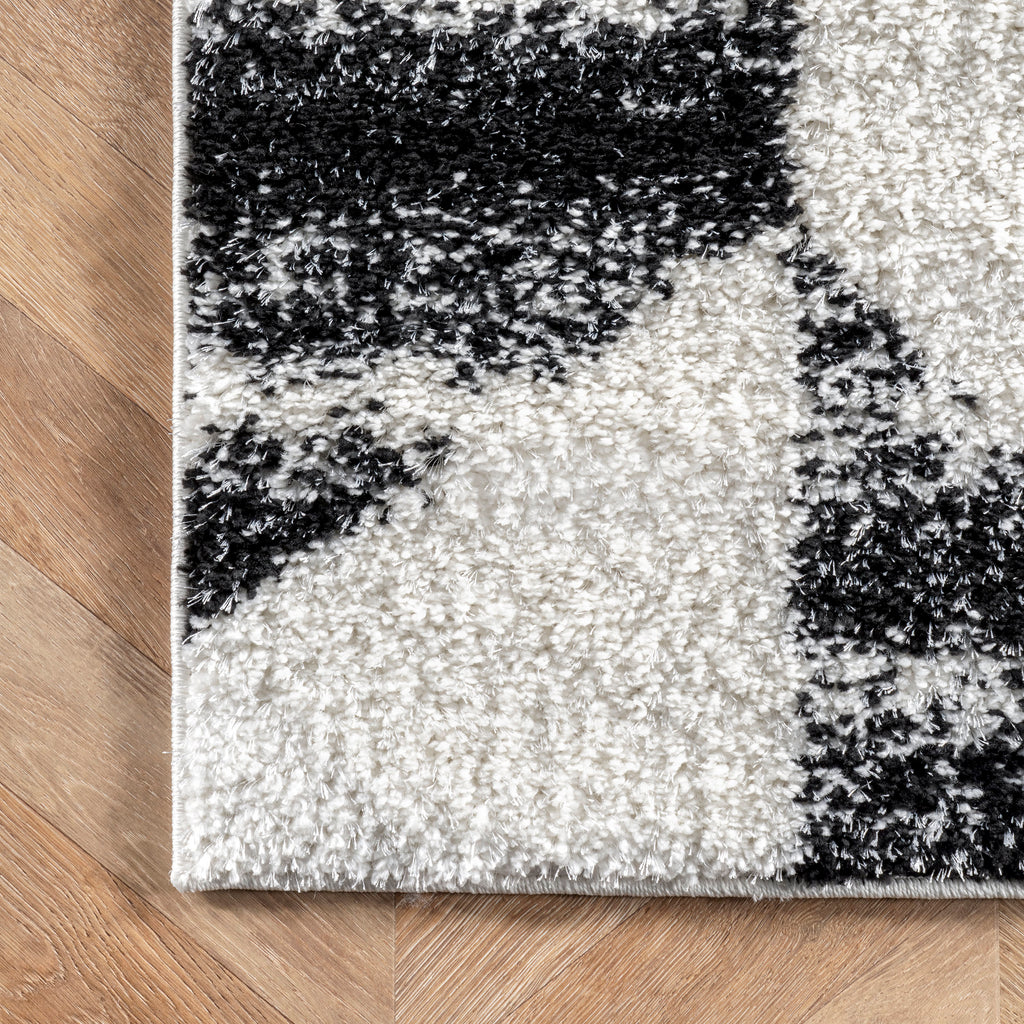 Faded Herringbone Shag Rug | Black And White