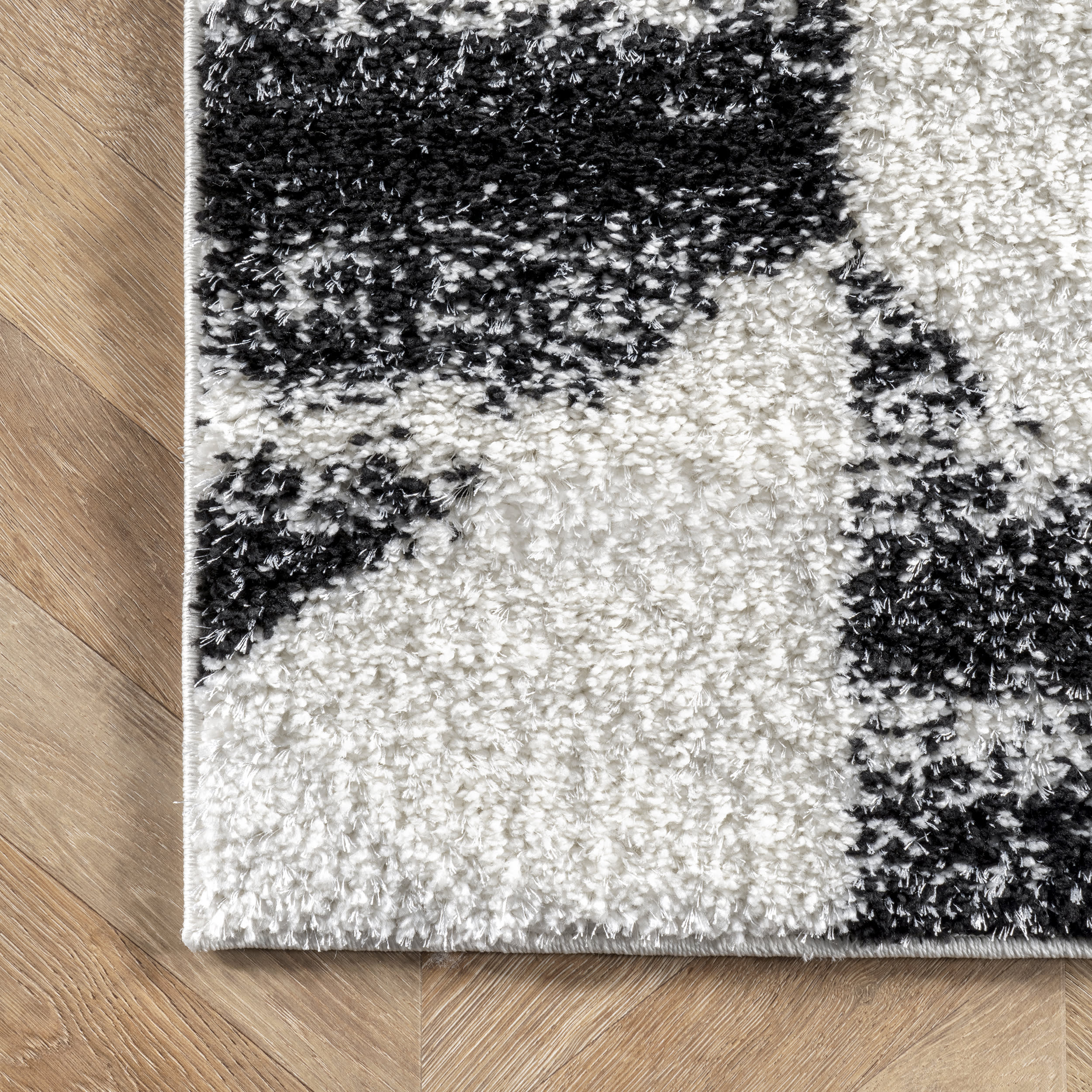 Faded Herringbone Shag Rug | Black And White