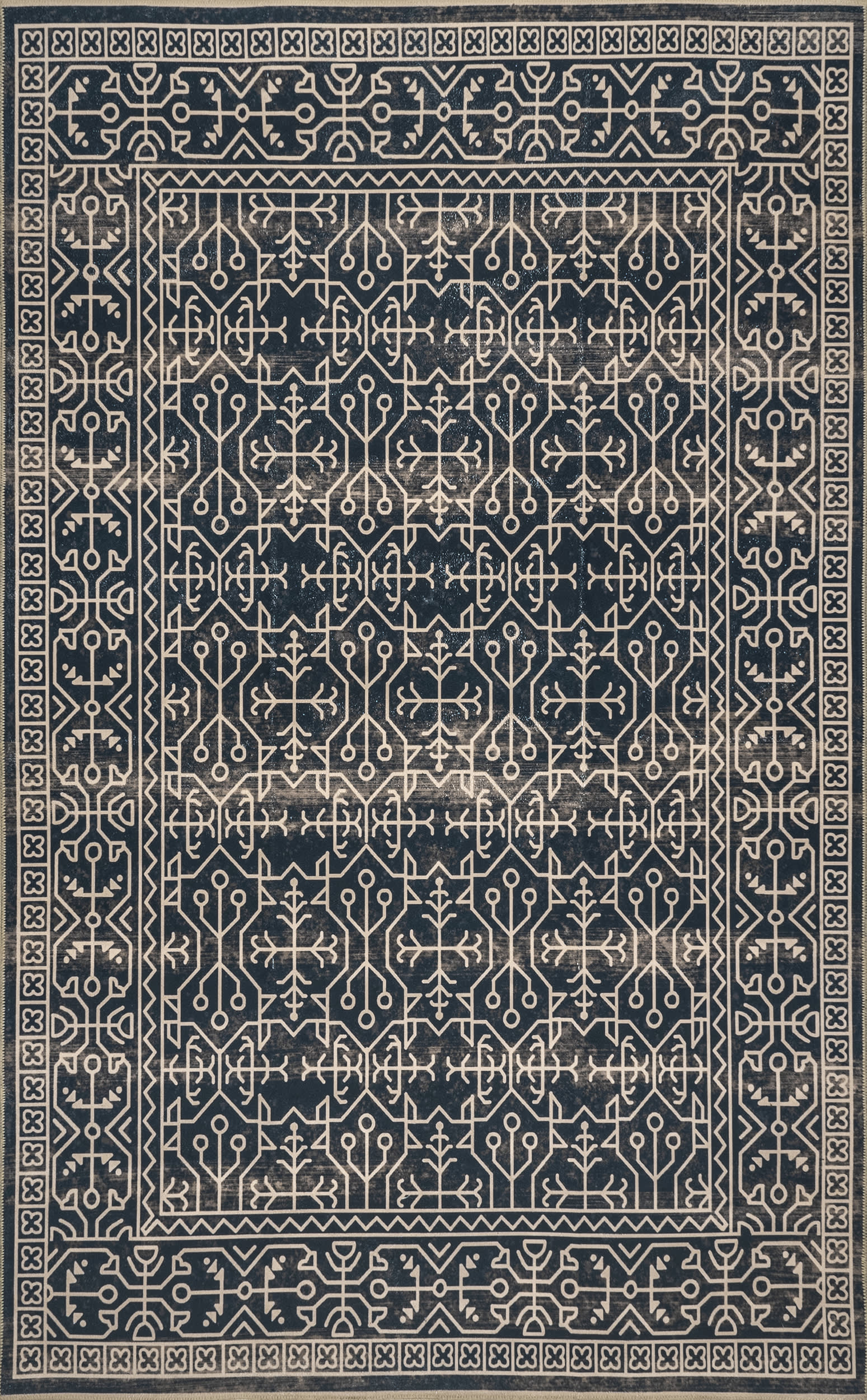 Tinsley Bordered Linework Washable Rug | Navy Main image