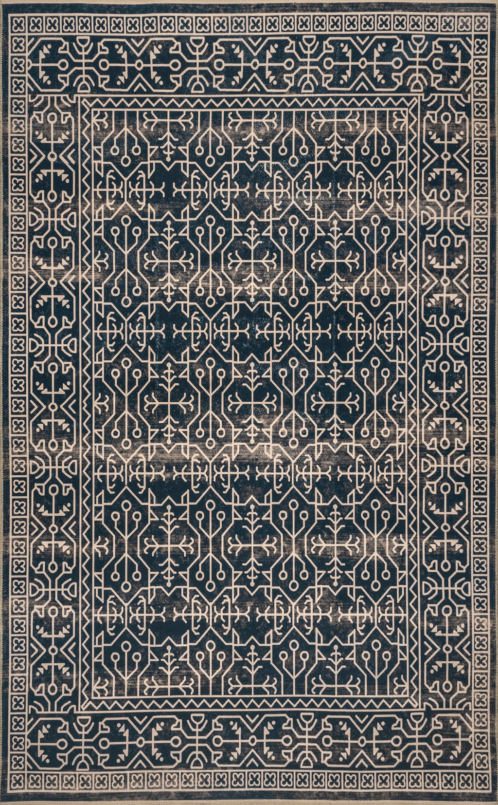 Tinsley Bordered Linework Washable Rug | Navy