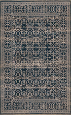 Tinsley Bordered Linework Washable Rug | Navy