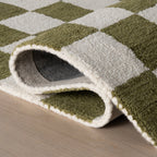 Calina Modern Checkered Indoor Wool Rug | Green