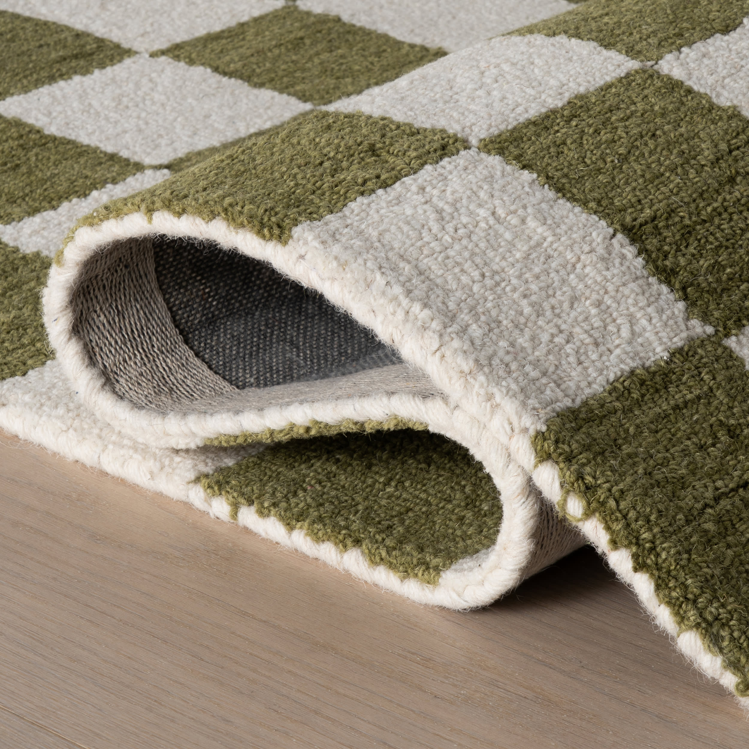 Calina Modern Checkered Indoor Wool Rug | Green