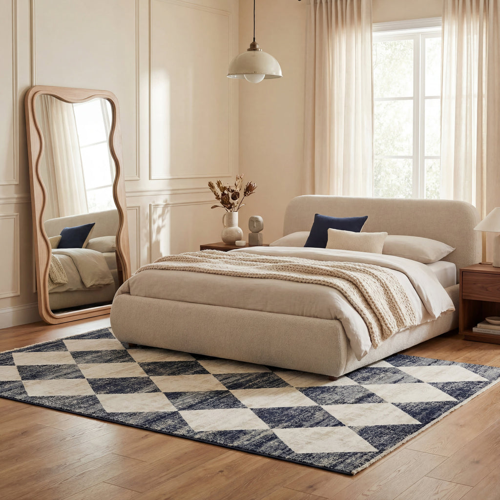 Vanni Checkered Fringed Rug | Navy