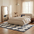 Vanni Checkered Fringed Rug | Navy
