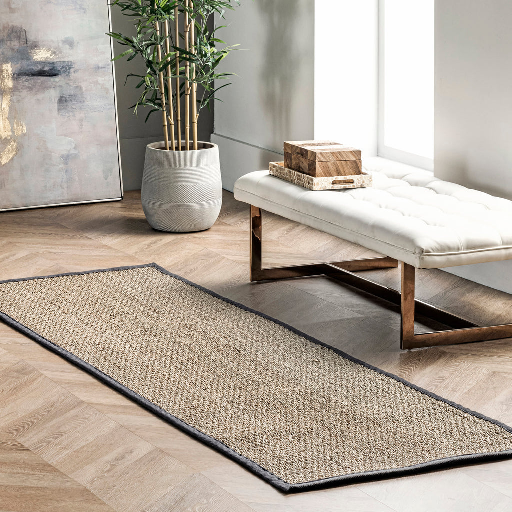 Seagrass with Border Rug | Dark Grey