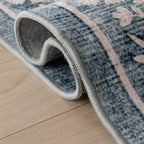 Kinice Traditional Floral Washable Rug | Dark Blue