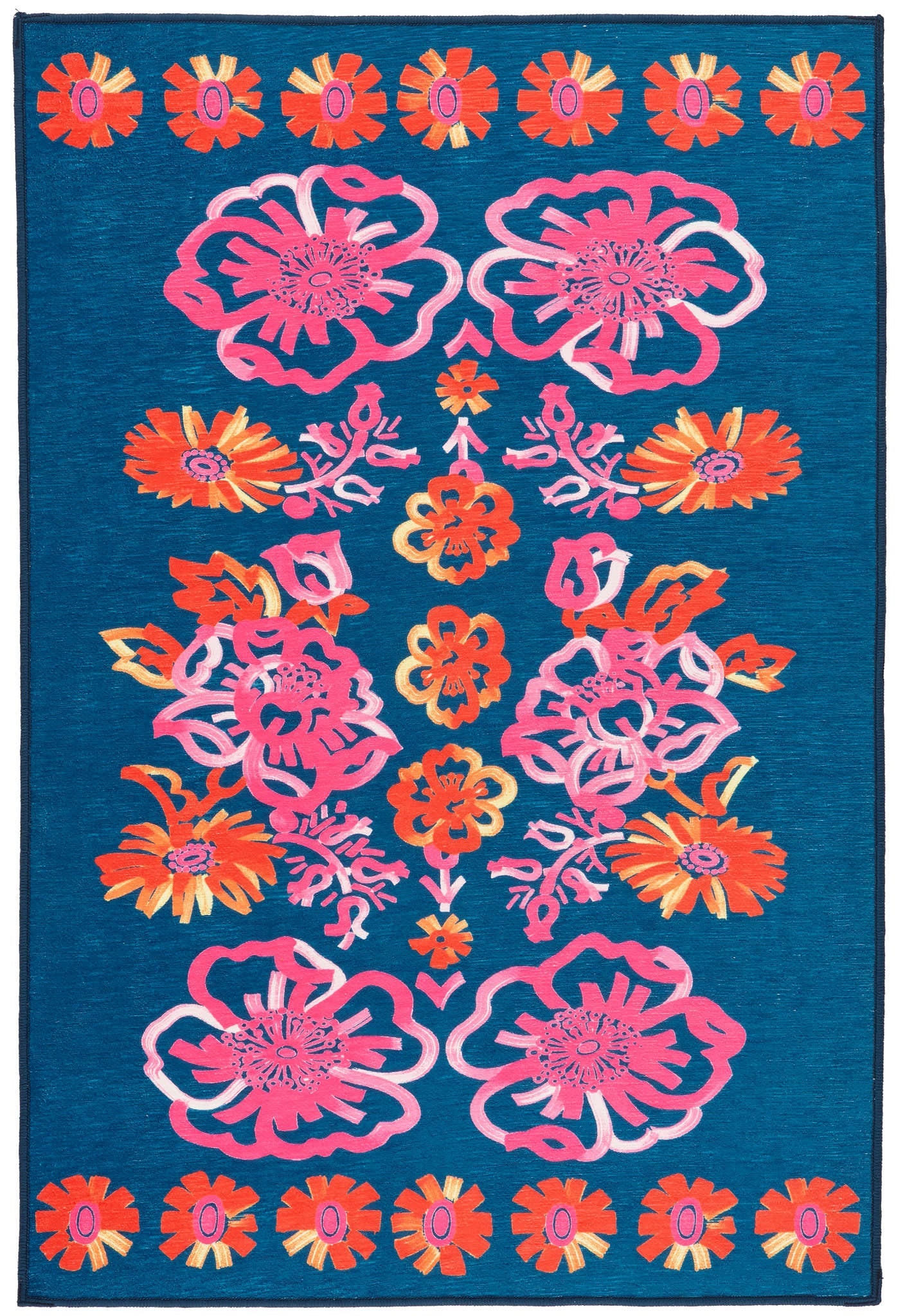 Graphic Gerbera Machine Washable Rug | Fuchsia Image principale du produit