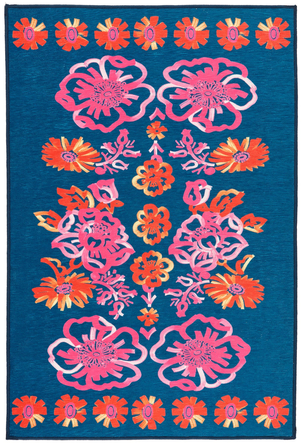 Graphic Gerbera Machine Washable Rug | Fuchsia
