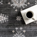 Andrea Bordered Washable Rug | Charcoal