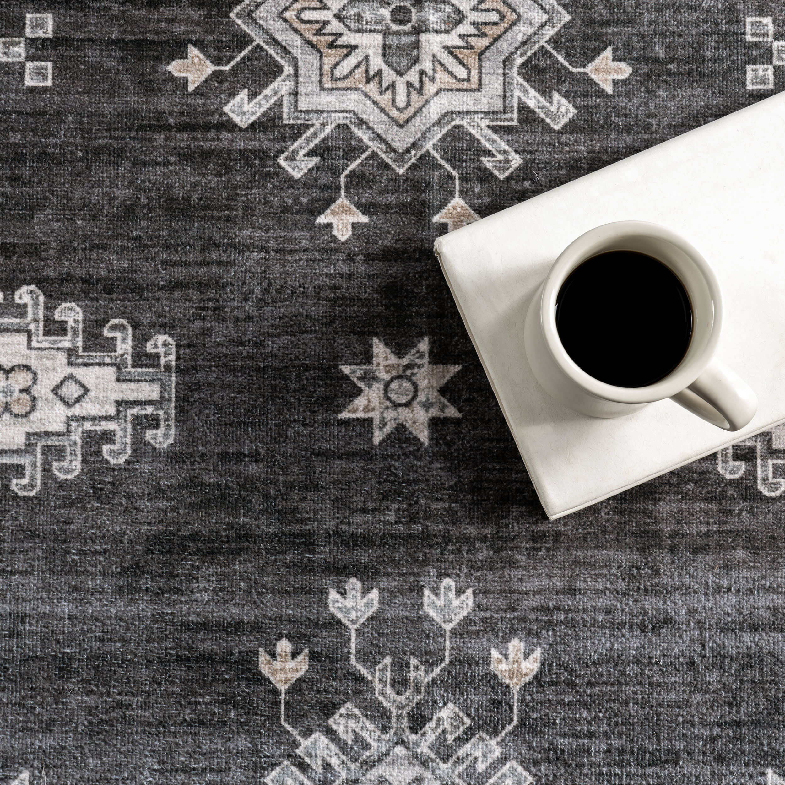 Andrea Bordered Washable Rug | Charcoal