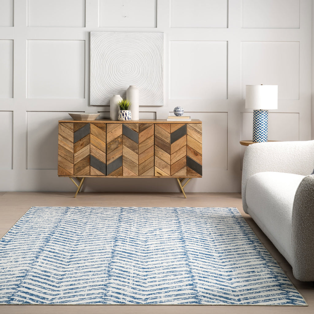 Reverse Herringbone Washable Rug | Blue