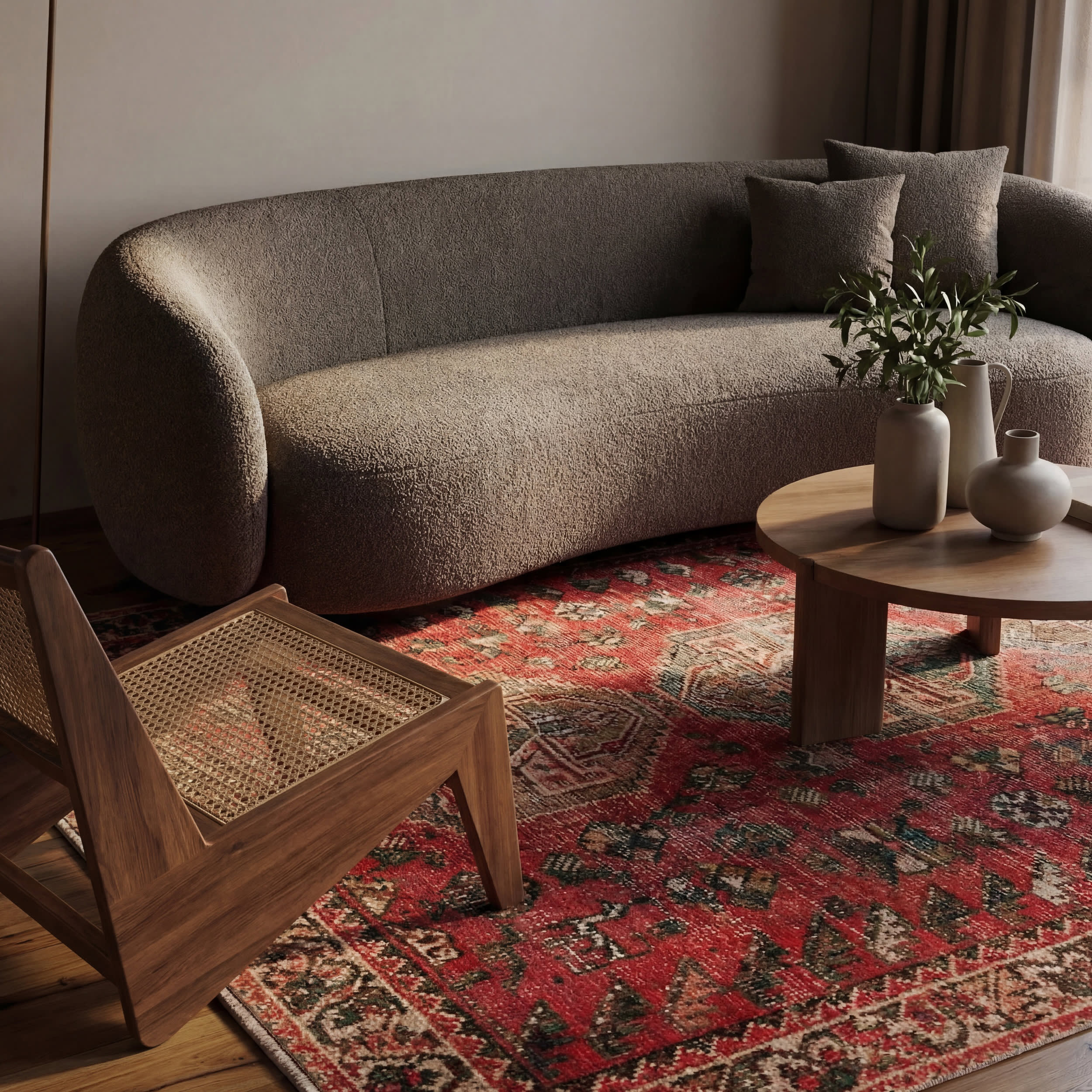 Madel Medallion Washable Rug | Red