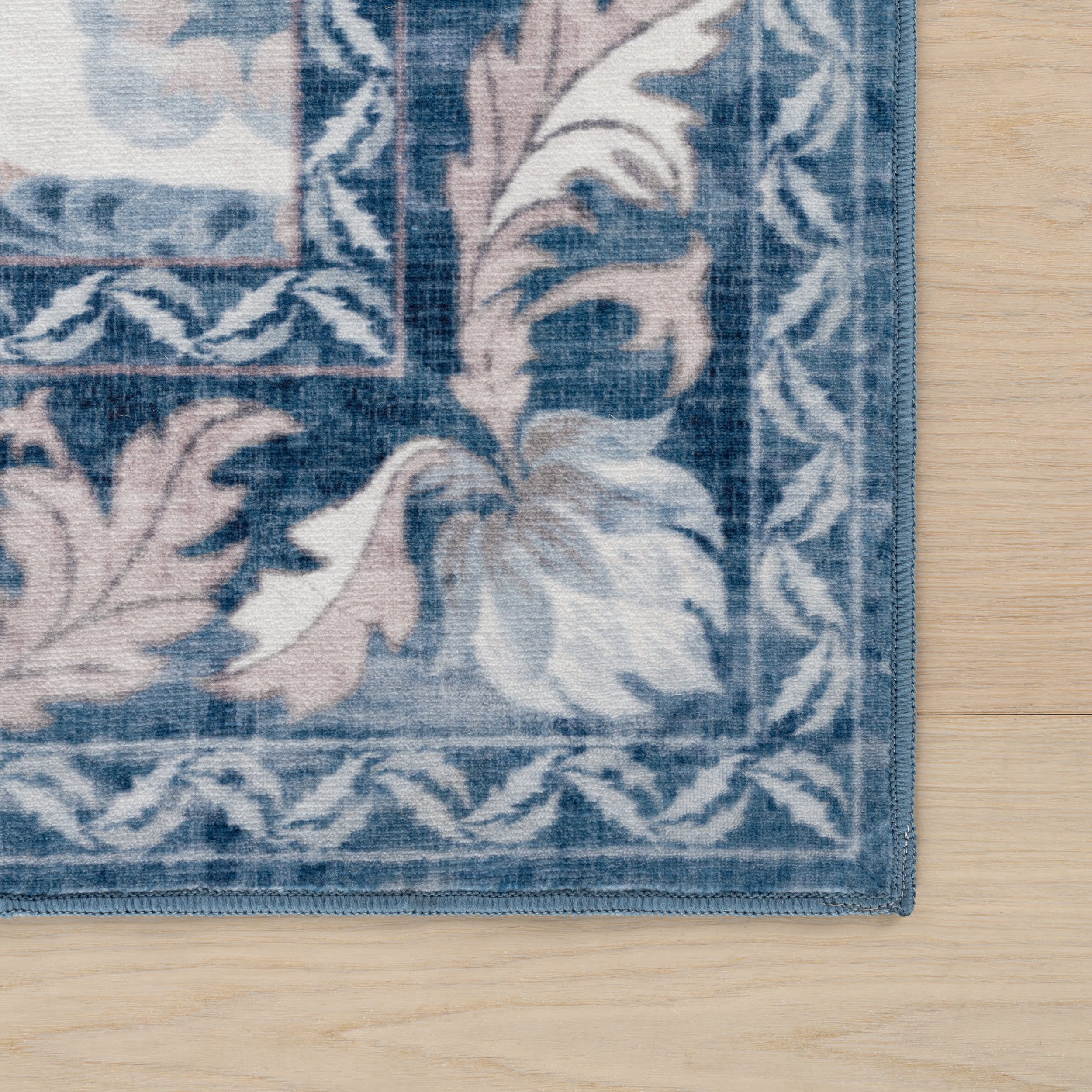 Mauri Bordered Floral and Paisley Washable Rug | Blue