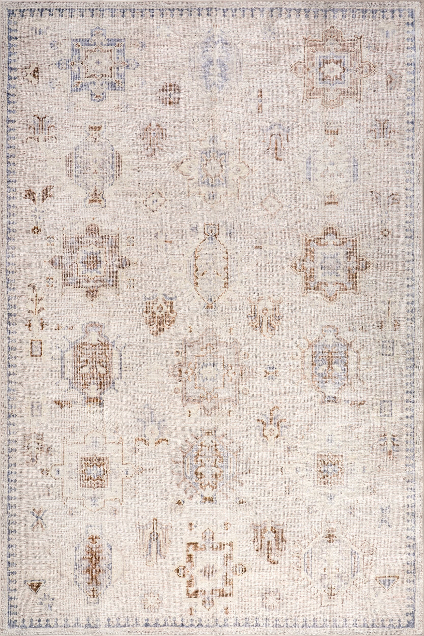 Brenda Hazy Heraldry Spill Proof Washable Rug | Beige Main image