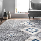 Diamond Totem Shag With Tassels Rug | Grey